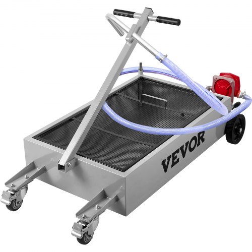 Vevor Low Profile Oil Drain Pan Truck Drain Pan 15 Gallon With Pump Hose Casters