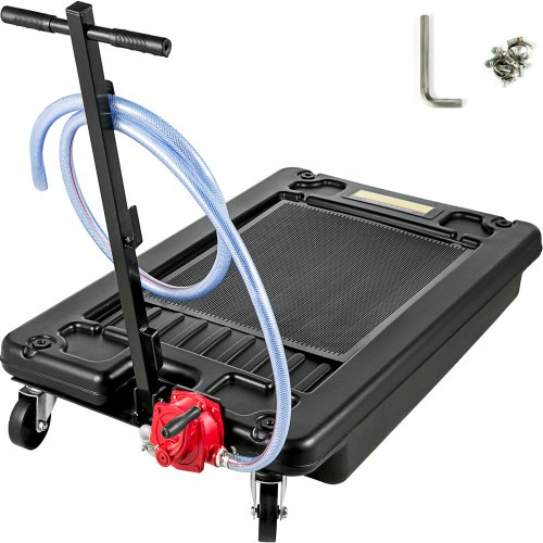 VOWAGH 17 Gallon Oil Drain Pan Low Profile Dolly w/Pump with Pump 8' Hose & 4 Wheels for SUV Car and Trucks 