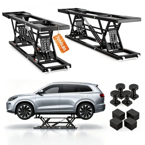 VEVOR Car Lift, 7,000 LBS Capacity Portable Car Lift, with Extended-Length Plates, 26.8" Max. Height, Heavy-duty Carbon Steel Truck Lift with 120V Power Unit, Auto Car Jack Lifts for Home Garage Shop