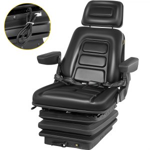 APUK QUALITY UNIVERSAL ADJUSTABLE SUSPENSION SEAT WITH ARM REST TRACTOR DUMPER FORKLIFT RIDE ON MOWER DIGGER BLACK WATERPROOF 