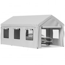 VEVOR 10 x 20 ft Carport Car Canopy, Heavy Duty Garage Shelter with 8 Legs, Removable Sidewalls and Windows, Car Garage Tent for Party, Boat, Adjustable Peak Height from 8.3 ft to 10 ft, Gray