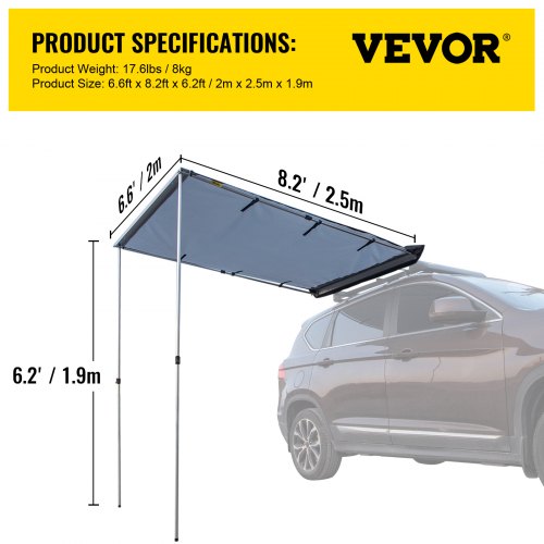 Car Side Awning Rooftop Pull Out Tent Shelter PU UV Shade Outdoor Camping Travel 