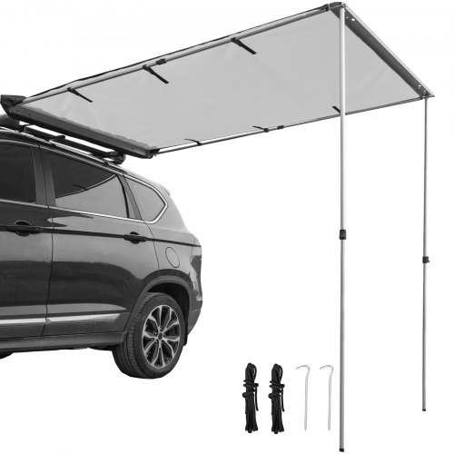 

VEVOR Car Awning, 6.5'x10' Vehicle Awning, Pull-Out Retractable Awning Rooftop, Waterproof UV50+ Car Side Awning, Telescoping Poles Trailer Tent Shade w/ Carry Bag for SUV Outdoor Camping Travel Grey