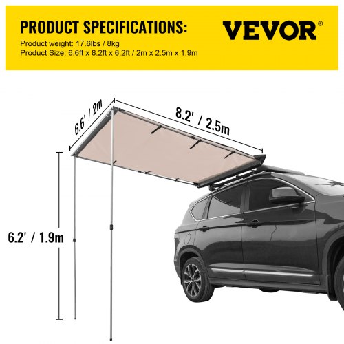 VEVOR Car Side Awning, 6.6'x8.2', Pull 