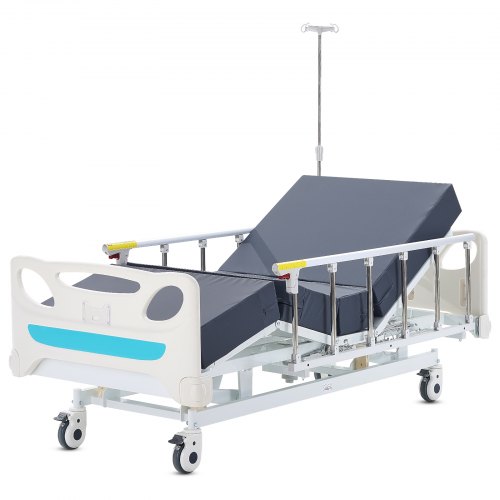 VEVOR Krankenhausbett mit 3 Funktionen, elektrisches Pflegebett mit Matratze und Infusionsständer, Handsteuerung und 12,7 cm Feststellrollen für den Einsatz im Heimkrankenhaus, 200 kg Tragfähigkeit