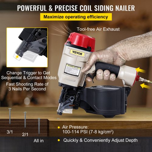 Details about   CN70 Coil Nailer 1-3/4" to 2-3/4" 15 Degree Pneumatic Coil Roofing Siding Nailer 