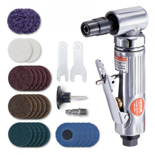 

VEVOR Air Angle Die Grinder, 1/4" Right Angle Die Grinder (20000RPM), Heavy Duty 90-Degree Angled Air Powered, 24PCS Discs for Grinding, Polishing, Deburring, Rust Removal