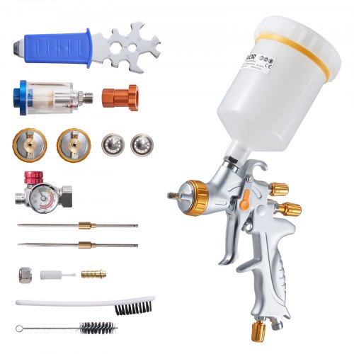 VEVOR HVLP Air Spray Gun, Gravity Feed Paint Sprayer Gun with 3 Nozzles (1.3/1.4/1.7mm), 600ml Capacity Auto Paint Sprayer with Air Regulator for Automotive Primers, Clear Coats & Topcoats QDPQZLSPQHVLG05WZ001V0