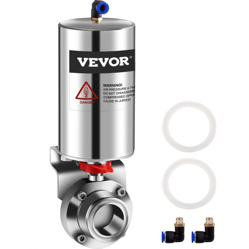 VEVOR Pneumatic Butterfly Valve, 1.5" Pneumatic Sanitary Valve, Heavy-Duty 304 Stainless Steel Tri Clamp Pneumatic Valve, Silicone Seal Pneumatic Butterfly with Pneumatic Actuator Clamp Single Acting