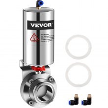 VEVOR Pneumatic Butterfly Valve, 1" Pneumatic Sanitary Valve, Heavy-Duty 304 Stainless Steel Tri Clamp Pneumatic Valve, Silicone Seal Pneumatic Butterfly with Pneumatic Actuator Clamp Single Acting