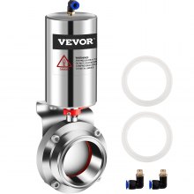 VEVOR Pneumatic Butterfly Valve, 4" Pneumatic Sanitary Valve, Heavy-Duty 304 Stainless Steel Tri Clamp Pneumatic Valve, Silicone Seal Pneumatic Butterfly with Pneumatic Actuator Clamp Single Acting