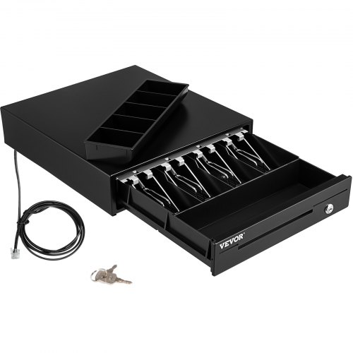 Cash Register Drawer, 13\" 12 V, for POS System with 4 Bill 5 Coin Cash Tray, Removable Coin Compartment & 2 Keys Included, RJ11/RJ12 Cable for Superm