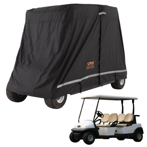 

VEVOR 4 Passenger Golf Cart Cover, 600D Polyester Full Cover, Universal Fits for Most Brand Club Car Covers, Waterproof, Sunproof, and Dustproof Outdoor Golf Cart Cover with Three Zipper Doors, Black