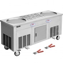 VEVOR Commercial Rolled Ice Cream Machine, 2800W Stir-Fried Ice Cream Roll Maker 2 Pans, Stainless Ice Cream Roll Machine w/ Refrigerated Cabinet 10 Boxes, Yogurt Cream Maker for Bar Café Snack Stand