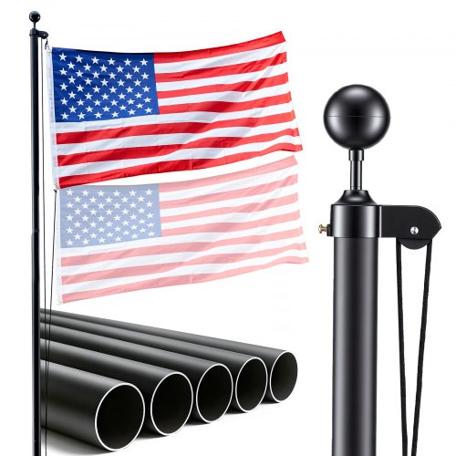 

VEVOR Flag Pole, 16ft Heavy Duty Sectional Flagpole Kit for Outside House In Ground, Extra Thick Outdoor Aluminum Flagpole Kit with 3x5 American Flag for Yard, Residential or Commercial Use, Black