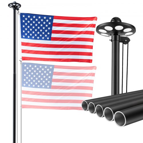 

VEVOR Flag Pole, 25ft Heavy Duty Sectional Flagpole Kit with 136 LED Solar Light for Outside House In Ground, Outdoor Aluminum Flagpole with 3x5 American Flag for Yard, Residential, Commercial, Black
