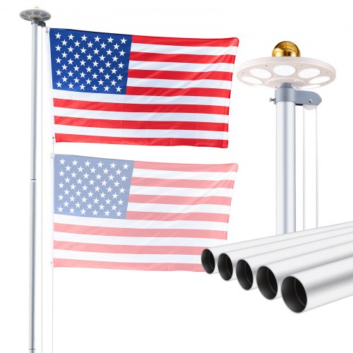 VEVOR Flag Pole, 25ft Heavy Duty Sectional Flagpole Kit with 136 LED Solar Light for Outside House In Ground, Outdoor Aluminum Flagpole with 3×5 Ameri