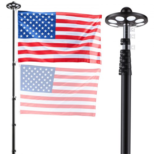 

VEVOR Flag Pole, 25ft Heavy Duty Telescopic Flagpole Kit with 136 LED Solar Light for Outside House In Ground, Outdoor Aluminum Flagpole with 3x5 American Flag for Yard, Residential, Commercial, Black