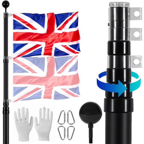 

VEVOR 20FT Telescopic Flagpole Kit Heavy Duty Aluminum Flag Pole British Black