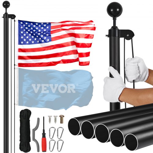 

VEVOR 20FT Detachable Flagpole Kit Heavy Duty Aluminum Flag Pole Black
