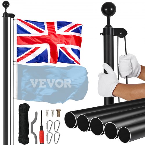 

VEVOR 20FT Detachable Flagpole Kit Heavy Duty Aluminum Flag Pole British Black