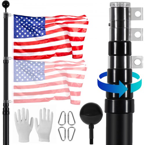 

VEVOR 25FT Telescopic Flagpole Kit, Heavy Duty Aluminum Alloy Flag Pole Kit in Ground for Outside, 3 Display Modes Flagpole with Professional Accessories, Black