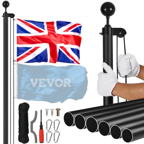 

VEVOR 30FT Detachable Flagpole Kit Heavy Duty Aluminum Flag Pole British Black