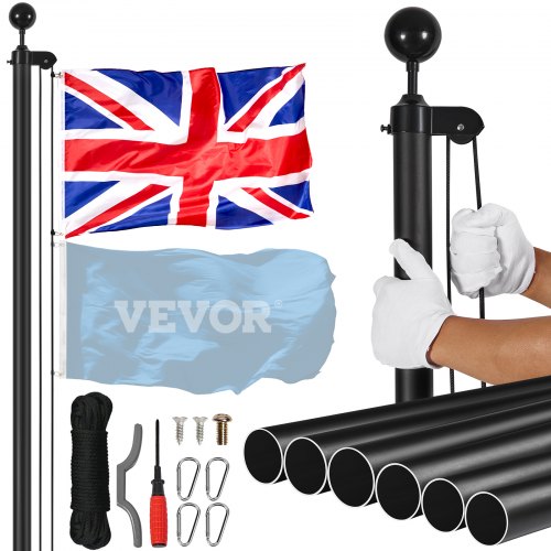 

VEVOR 30FT Detachable Flagpole Kit Heavy Duty Aluminum Flag Pole British Black