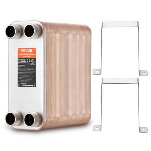 

VEVOR Heat Exchanger, 5"x 12" 100 Plates Brazed Plate Heat Exchanger, Copper/316L Stainless Steel Water To Water Heat Exchanger For Floor Heating, Water Heating, Snow Melting, Beer Cooling