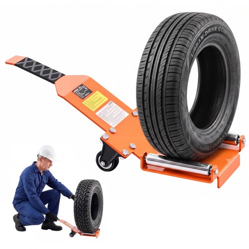 VEVOR Tire Wheel Dolly, 110LBS Heavy Duty Steel Tire Lifting Jack Tool, Fits ≤35 in Tires, 360° Rotating Rollers, Smooth Rolling Tire Lifter for Car SUV Truck, Compact & Portable for Workshop Garage