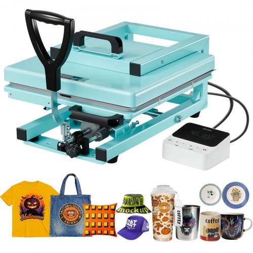 VEVOR Hybrid Heat Press Machine 15" x 15" 8-in-1 Sublimation Press Machine, for T-shirts/Mugs/Tumblers/Caps/Plates, Multifunction Design, Heat Up Fast and Even, All-New Patented Design, Light Green