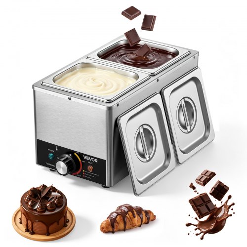 VEVOR Chocolate Melting Machine, 3 Cook Modes, 2 Tanks 9 Lbs Choc Melter, 86℉ - 230℉, 3 Cook Modes, 800W Power, Water Bath Heat System, 1/6 x 2 Pans,