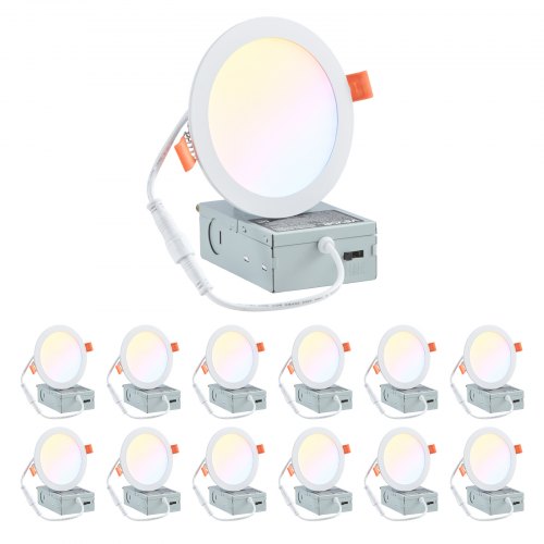 

12 Pack 6 Inch 5CCT LED Recessed Ceiling Light with Junction Box 2700K-5000K
