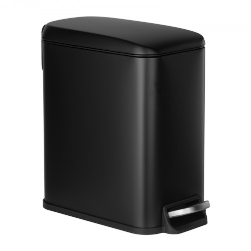 VEVOR Slim Bathroom Trash Can, 11.4 x 5.71 x 10.7 Inch Small Bedroom Trashcan with Step Pedal & Soft Close Lid, 6L Steel Garbage Can with Detachable Inner Bin, for Kitchen, Home, Dorm, Office, Black QPSNLJTJTSBXDRWNY001V0