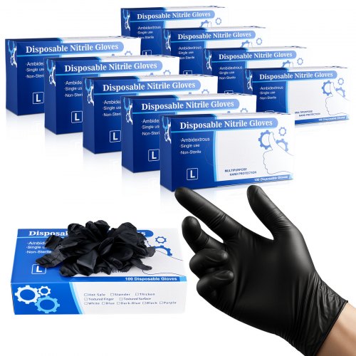 

Black Nitrile Disposable Gloves 4.5 Mil Latex & Powder-Free 1000 Count Size L