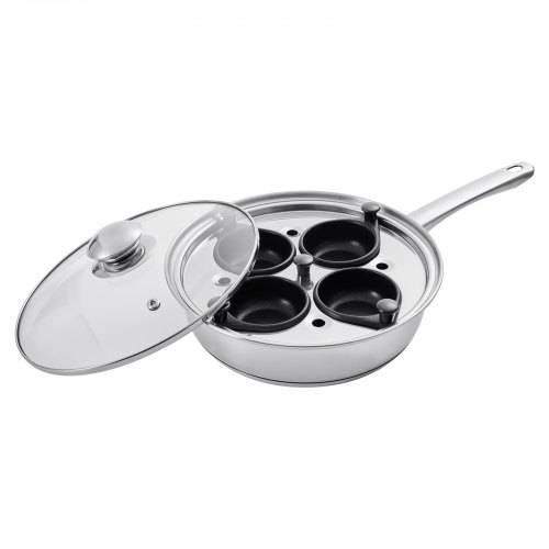 VEVOR 4-Cup Egg Poacher Pan Nonstick Poaching Skillet Stainless Steel with Lid