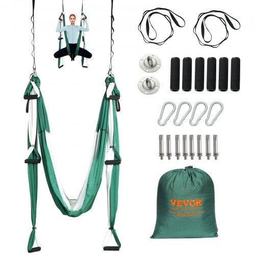 

VEVOR Aerial Yoga Swing Set, 2.7 Yards Yoga Hammock Hanging Swing Aerial Sling Inversion Fly Kit Trapeze Inversion Equipment with Ceiling Mount Accessories, Max 661.38 lbs Load Capacity, Green/White