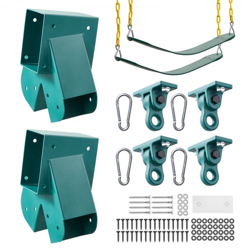 

VEVOR Swing Set Brackets, Heavy-Duty A-frame Set Hardware, with 2 A-Frame Swing Brackets & 2 Seats & 4 Hangers, for Playground Backyard Park Equipment Mounting Parts Outdoor, Hardware Included, Green