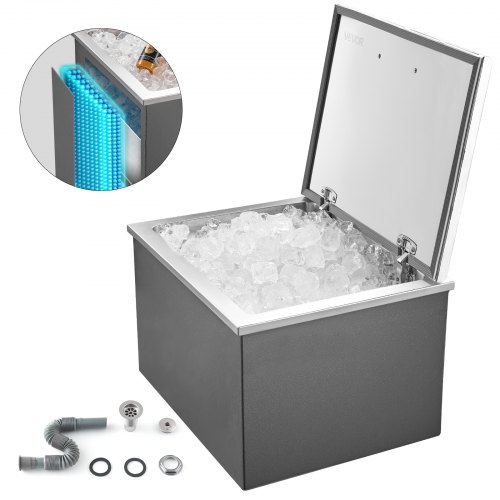 VEVOR Drop in Ice Chest, 20″L x 16″W x 13″H Stainless Steel Drop in Cooler, 44.7 Quart Commercial Ice Bin with Flip Lid for Outdoor Kitchen Patio Bar,