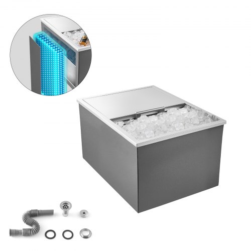 VEVOR Drop in Ice Chest, 24″L x 18″W x 13″H Stainless Steel Drop in Cooler, 57.8 Quart Commercial Ice Bin with Sliding Lid for Outdoor Kitchen Patio B