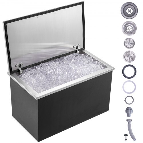 

VEVOR Drop in Ice Chest, 24"L x 20"W x 15"H Stainless Steel Ice Cooler, Commercial Ice Bin with Hinged Cover, 40 qt Outdoor Kitchen Ice Bar, Drain-pipe and Drain Plug Included, for Cold Wine Beer