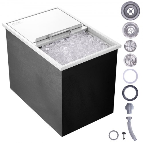 

VEVOR Drop in Ice Chest, 27"L x 18"W x 21"H Stainless Steel Ice Cooler, Commercial Ice Bin with Sliding Cover, 40.9 qt Outdoor Kitchen Ice Bar, Drain-pipe and Drain Plug Included, for Cold Wine Beer