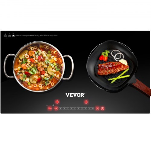 

VEVOR Induction Cooktop, 24 inch 2 Burners, 2600W 110V Ceramic Glass Electric Stove Top with Sensor Touch Control, Timer & Child Lock Included, 9 Power Levels for Simmer Steam Slow Cook Fry