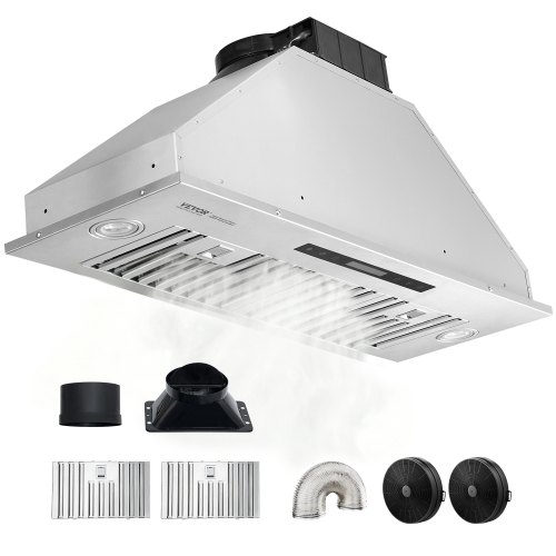 VEVOR Insert Range Hood, 900CFM 4-Speed, 36 Inch Stainless Steel Built-in Kitchen Vent with Touch & Remote Control LED Lights Baffle Filters, Ducted/Ductless Convertible, ETL Listed
