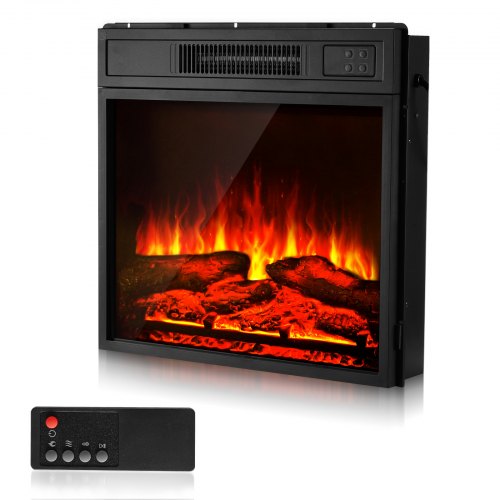 VEVOR 18in Electric Fireplace Insert Wall Recessed Heater Remote 5000BTU Black