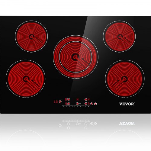 VEVOR Built in Electric Stove Top, 30.3 x 20.5 inch 5 Burners, 240V Ceramic Glass Radiant Cooktop with Sensor Touch Control, Timer & Child Lock Included, 9 Power Levels for Simmer Steam Slow Cook Fry