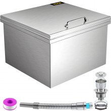 VEVOR Drop in Ice Chest 20''L x 18''W x 13''H Drop in Cooler Stainless Steel with Hinged Cover Bar Ice Bin 45.4 qt Drain-pipe and Drain Plug Included for Cold Wine Beer