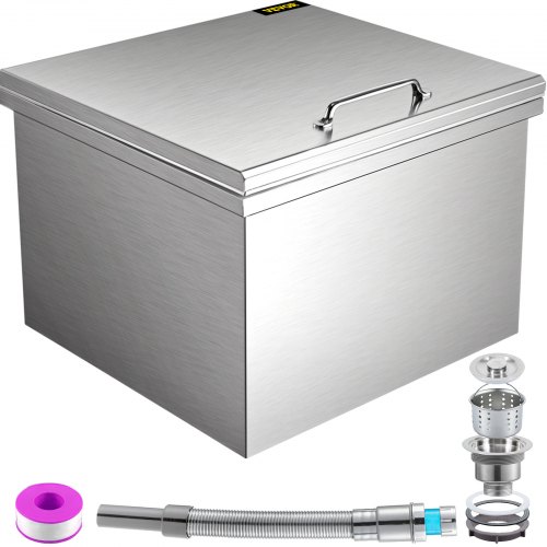 Vevor Drop In Ice Bin Chest Drop In Cooler With Cover 28x18 Inch Stainless Steel
