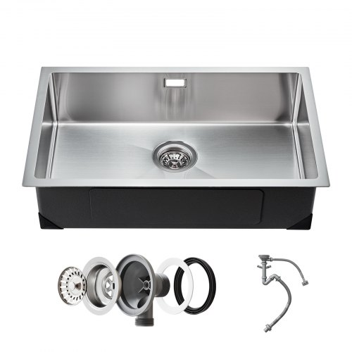 

VEVOR 76cm Kitchen Sink Undermount Single Bowl Drop-In Basin Stainless Steel Bar