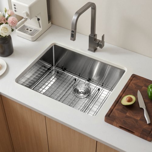 

VEVOR 27-inch Kitchen Undermount Single Bowl Sinks, Stainless Steel Drop-In Farmhouse Basin with Accessories, Household Dishwasher Sinks for RV, Prep Kitchen, Laundry Room, Bar